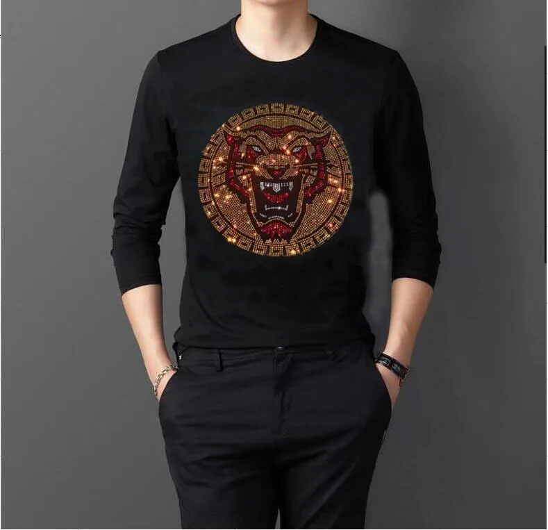 

Весенняя модная дизайнерская стильная Лоскутная футболка с круглым вырезом и длинным рукавом, мужские повседневные облегающие футболки