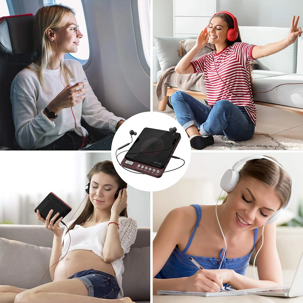 Portable CD Player, 1000mAh Rechargeable CD Player, Support For Vibration Reduction, Walkman Music CD Player With Audio Cable enlarge