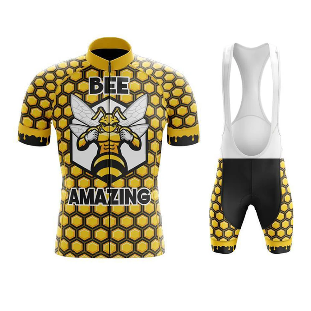 

Pro Cycling Jersey Set BEE Bike Clothes Men Short Sleeve Bib Shorts Kit Summer MTB Racing Bicycle Shirt Gel Pad Maillot Ciclismo