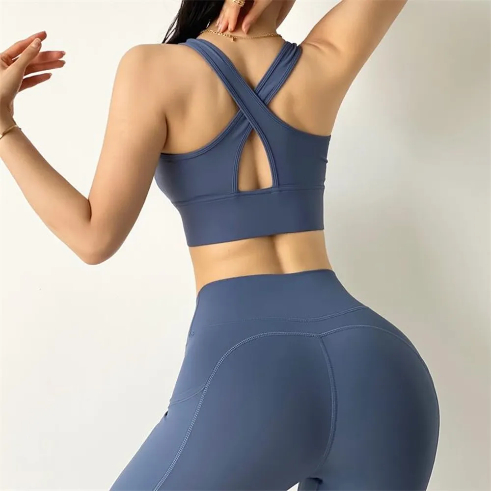 

New Breathable Shoulder Strap Sport Bra Cross Back Fitness Tops Women Running Yoga Underwear Gym Sexy Plain Jogger Workout Bra