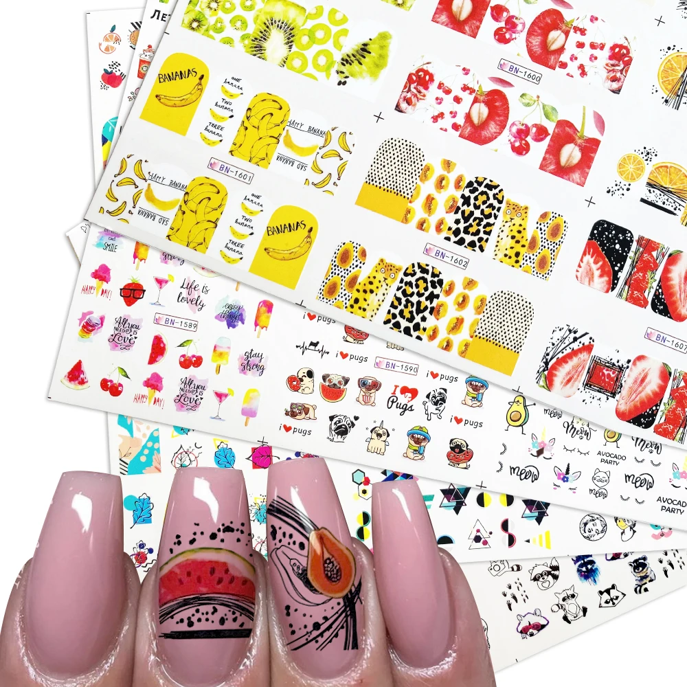 12 шт. летняя наклейка на ногти водная с надписями черно белая татуировка для