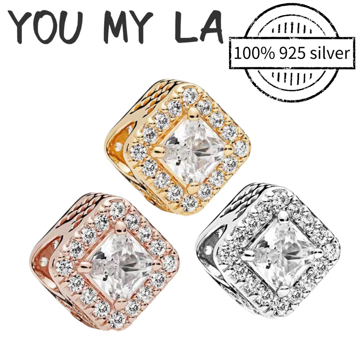 

High-quality Fit Original Pando Charms Bracelet 925 Silver Charms Beads With Clear Zircon Women DIY Jewelry Making Gift