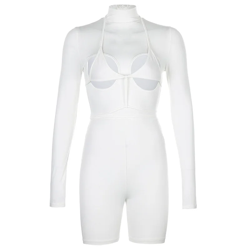 

Spring And Summer New Sexy Sports Fashion Hollow Stitching High Neck one-piece Suit Female multi-color Optional one-piece Shorts
