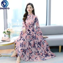 2021 Summer Boho Black Pink Chiffon Beach Maxi Dress Vintage 4XL Plus Size Long Sleeve Women Dress Elegant Party Dresses Vestido