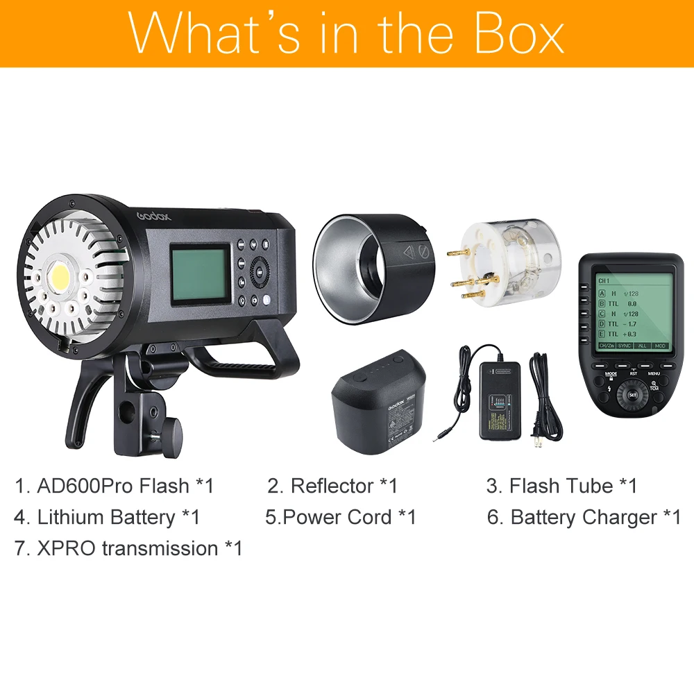 Upgrade Godox AD600Pro 600W Outdoor Flash Li-on Battery TTL HSS Built-in 2.4G Wireless X System with Xpro-C/N/S/F/O/P Trigger |