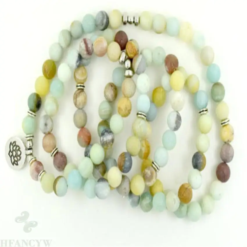 

8mm natural Amazonite Gemstone 108 Beads Mala Bracelet Unisex yoga Lucky natural pray men Multicolor