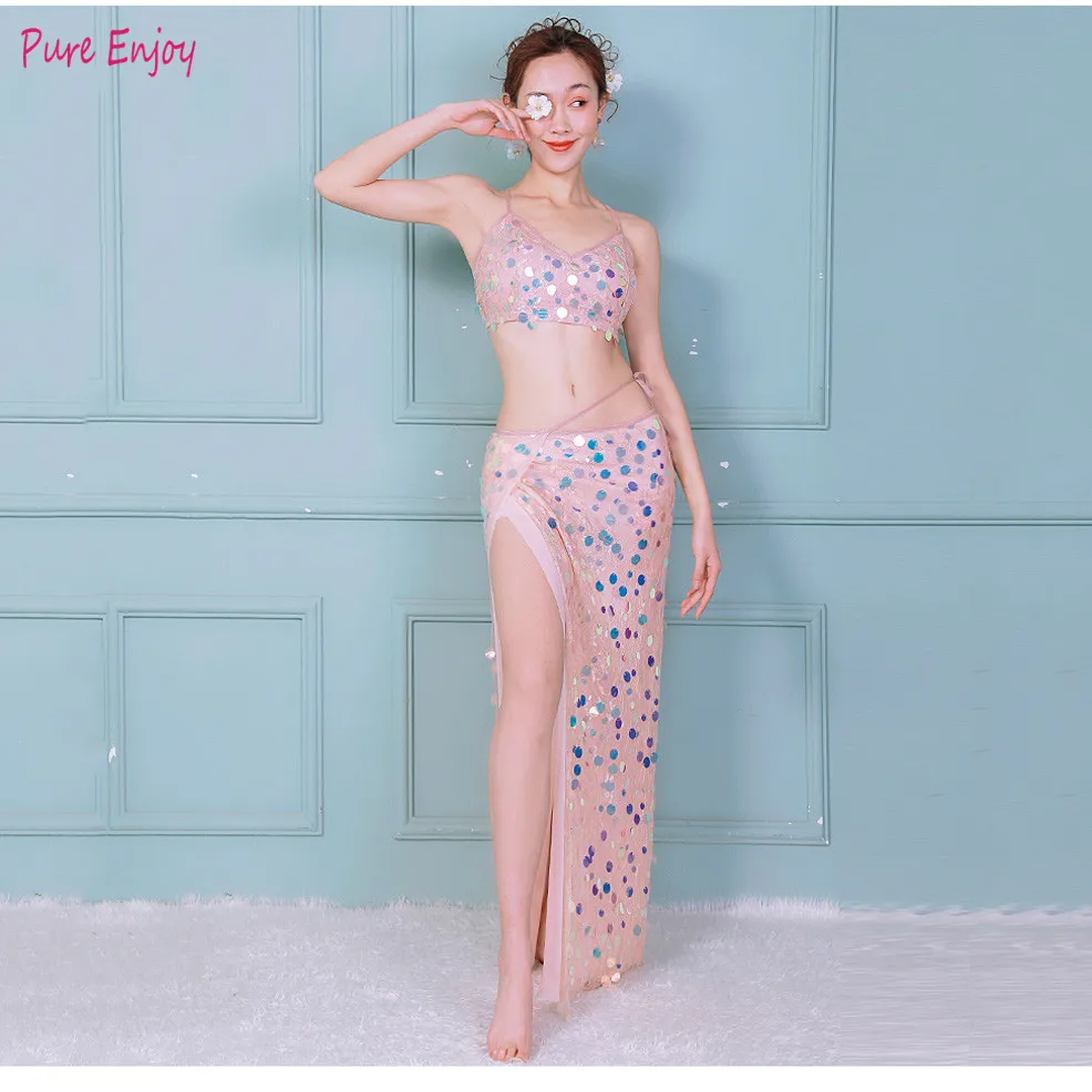 Новая женская одежда для танцев Многоцветная юбка Squama с блестками Хип шарф