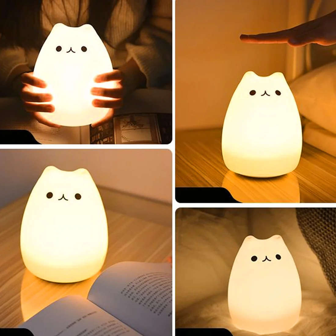 

Cute LED Night Light Silicone Touch Sensor 7 Colors Bear/ Cat Night Lamp Kids Baby Bedroom Desktop Decor Battery/ USB Charge