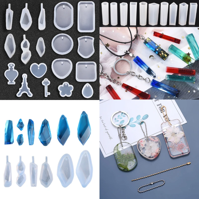 

Handmade DIY Keychain Pendant Silicone Mold Set Crystal Epoxy Resin Mold Round Rectangle Pendants Jewelry Making Casting Mould