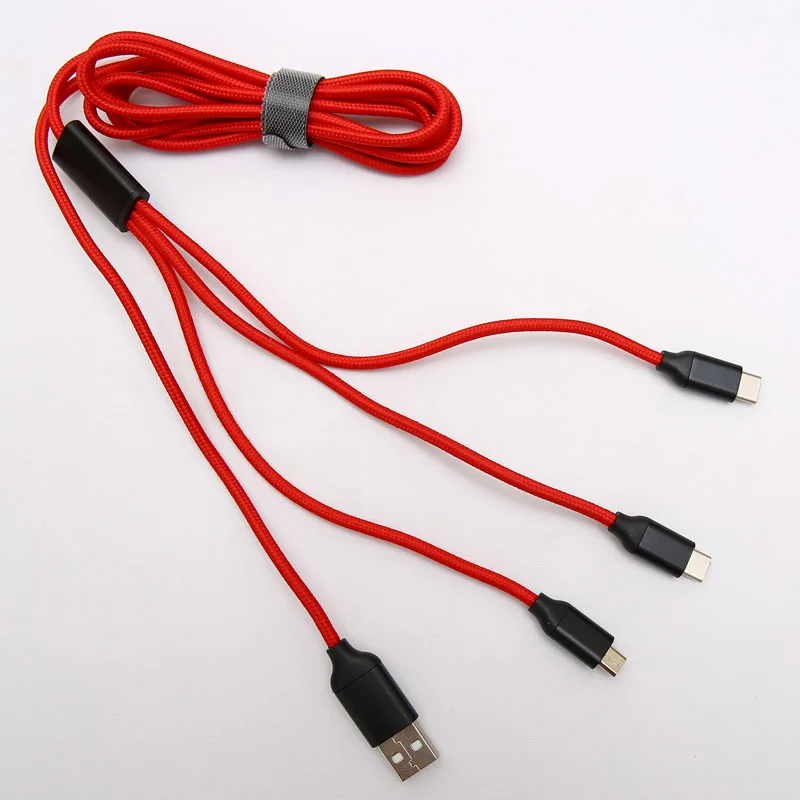 Многозарядный кабель для Apple One drawing Three Data Line Android Type C нейлоновая трикотажная