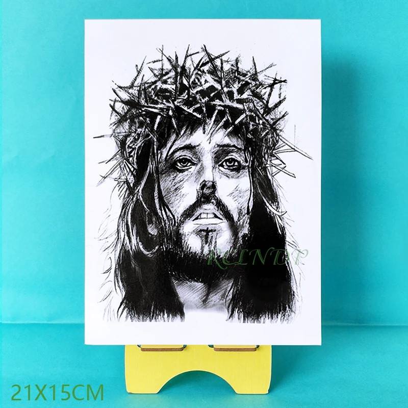 Водостойкая Временная тату наклейка Jesus Fake Tatto флэш для ног на спине большой