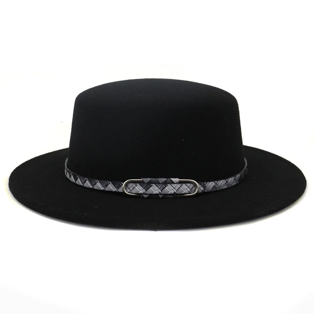 

British Fashion Classic Ethnic Style Woolen Top Hat Autumn Winter Keep Warm Flat Top Flat Brim Grace Gentleman Cap Jazz Hat