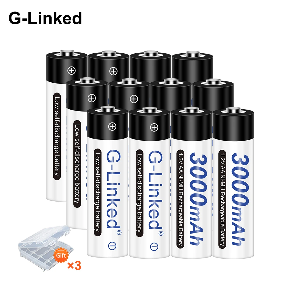 12x G-связанная аккумуляторная батарея AA NiMH низкий саморазряд прочный 1 2 в 3000 мАч