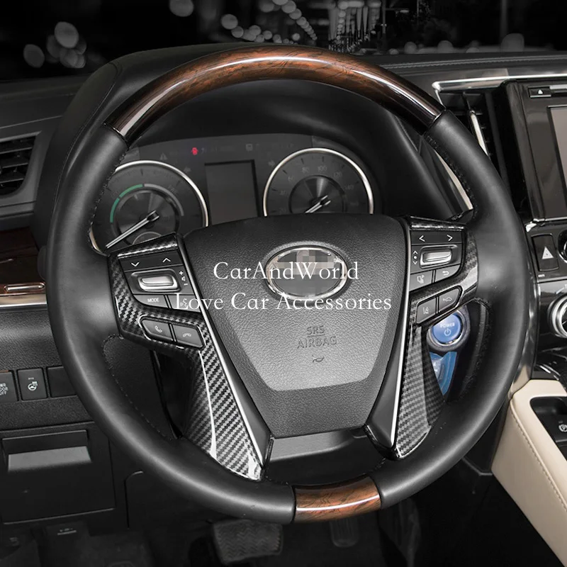 For Toyota Alphard Vellfire 30 2015-2021 Interior Steering Wheel Button Frame Cover Trims Carbon Fiber ​Car Garnish Accessories