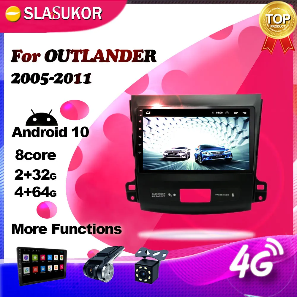 Android мультимедийный плеер для Mitsubishi Outlander xl 2 2005 2006 2007 2008 2009-2011 навигация GPS 2G + 32G 4G
