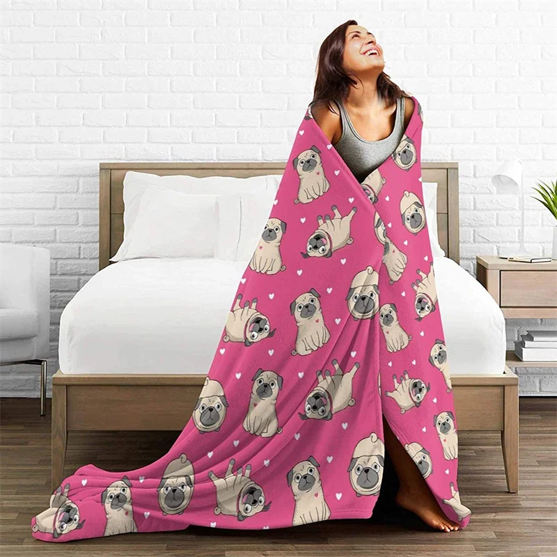 

Cute Pug Navajo Cubre Camara Green Throw Blanket 3D Print On Demand Sherpa Super Comfortable For Sofa Thin Quilt