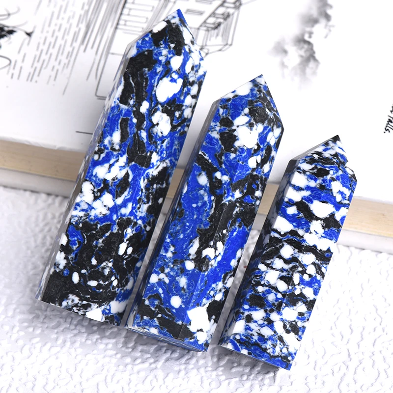 

Natural Blue Zebra Point Reiki Healing Obelisk Blue Green Quartz Wand Beautiful Ornament for Home Decor Energy Stone Pyramid 1P