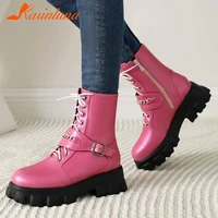 karinluna brand new female solid round toe chunky heels boots zipper cross tied platform ankle boots women
