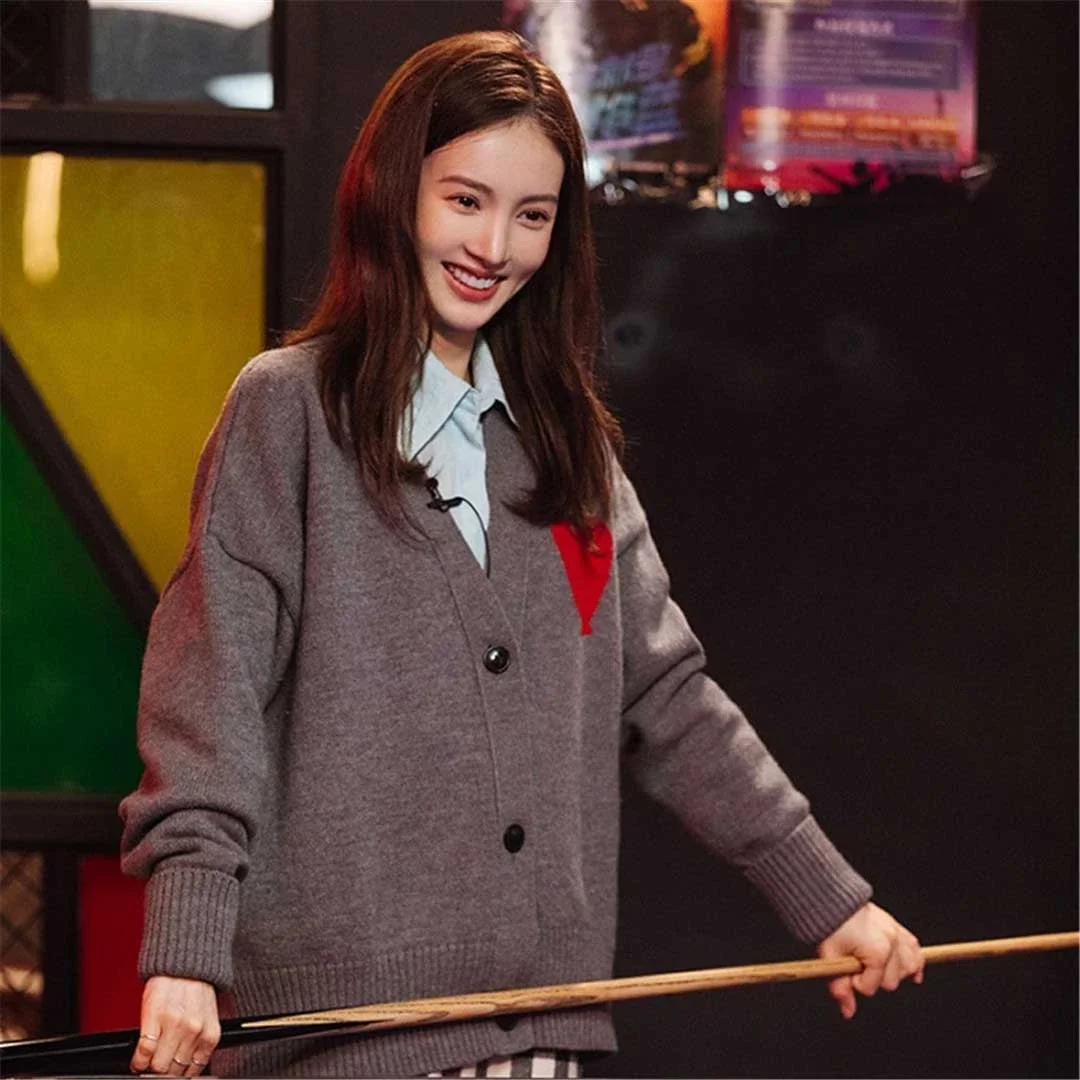 2021New Korean Fashion Oversized Knitted Cardigan Red Heart Letter A Loose Long-Sleeved Men Winter Sweater VNeck Unisex Jackets |