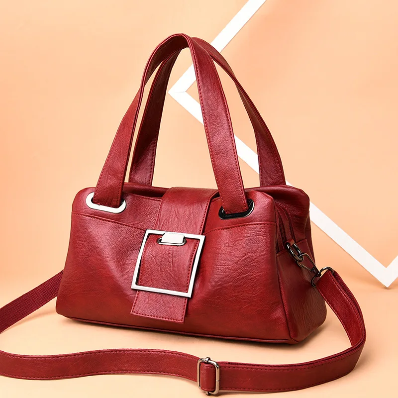 PUOU Высококачественная кожаная женская сумка Женская вместительная наплечная