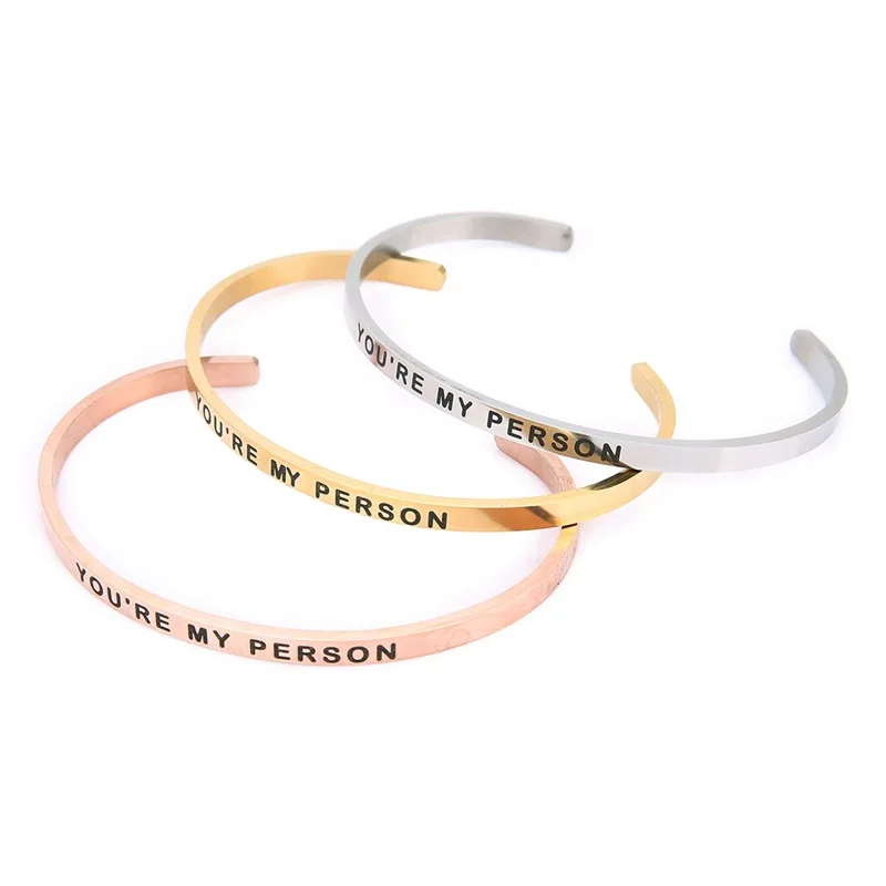 4 мм &quotYOU'RE MY PERSON&quot вдохновляющий Браслет манжета с цитатой из нержавеющей