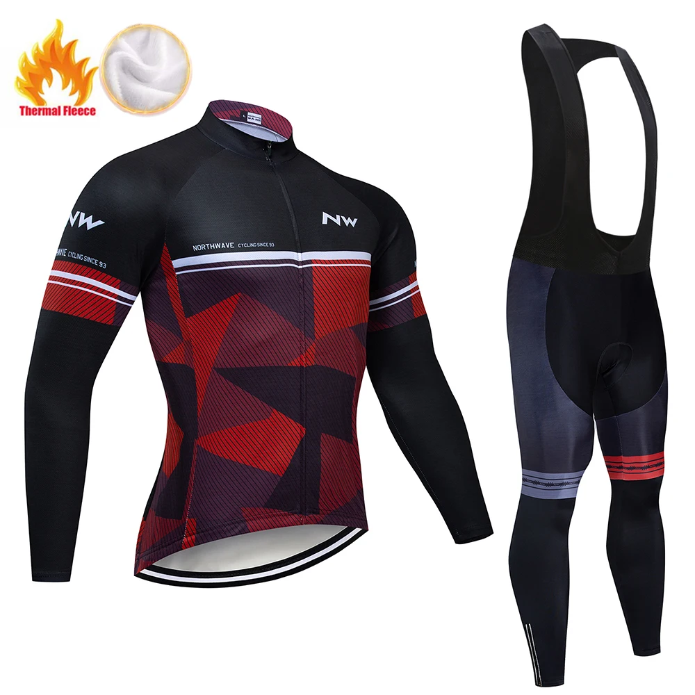 Bib Long suit NW зимний термальный флис Велоспорт Джерси Набор Майо Ropa Ciclismo с длинным рукавом горный велосипед одежда сохраняет тепло велосипедная одежда - Цвет: Bib Long suit
