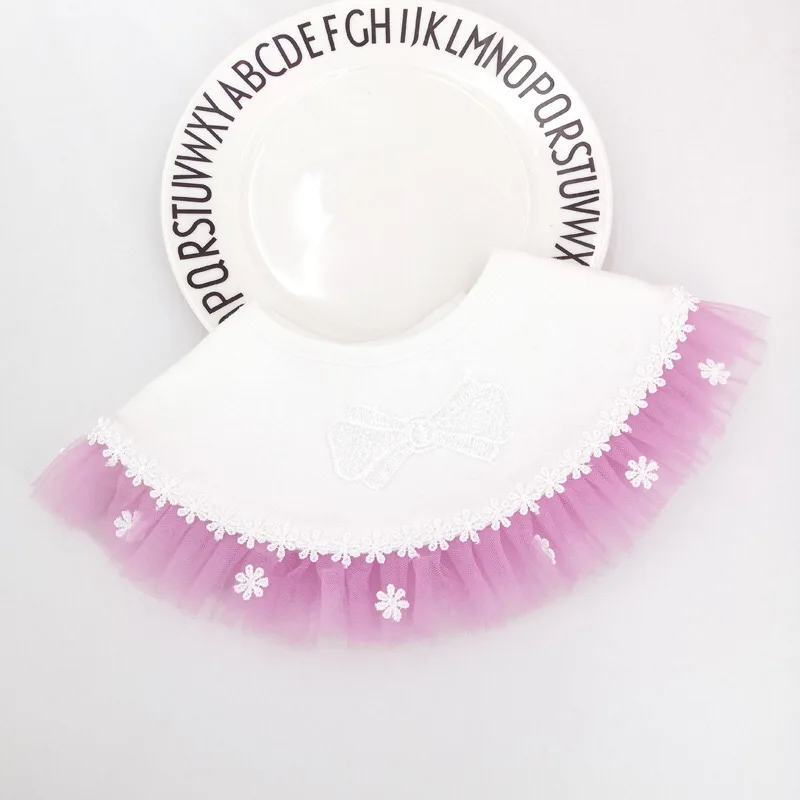 Korean baby princess saliva towel cotton bib embroidery color high quality children's birthday leave collar | Детская одежда и