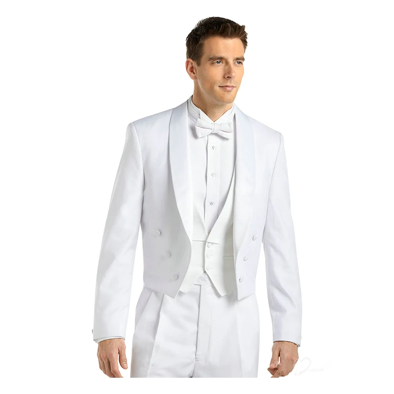 

Custom Made To Measure White Evening Tailcoats With Shawl Lapel, Bespoke Wedding Tailcoat Suit, Tailored Groom Long Tail Tuxedos