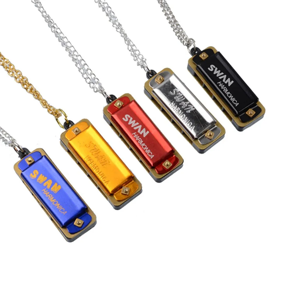 

Metal Mini Harmonica 4 Hole 8 Tone Necklace Design Chain Toy Gift Creative Decoration Mini Musical Instrument Harmonica Necklace