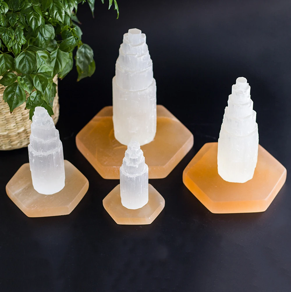 

7.5x0.7cm Natural Hexagon Selenite Reiki Healing White Orange Charging Plate Carving for Yoga Meditation Home Decorations