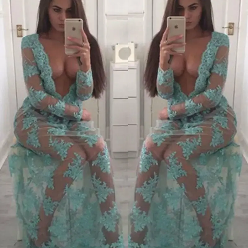 Женское Прозрачное платье с цветочным кружевом повседневное длинное вечернее