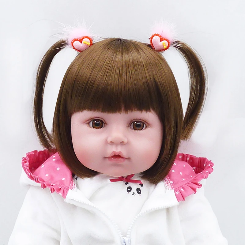 

48CM Children Reborn Baby Doll Toy Soft Silicone Cute Panda Cloth Body Short Hair Sleeping Baby Doll Toddler Kids Pretend Play