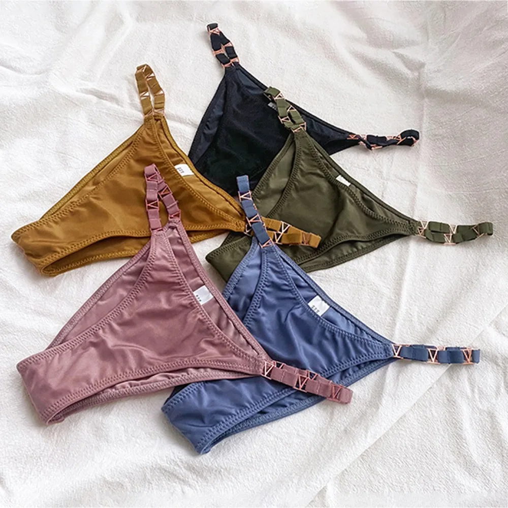 

KANCOOL Sexy Women G-String Metal Buckle Waist Elastic T-back Female Ice Silk Thongs Women's Underpants Low Waist Briefs