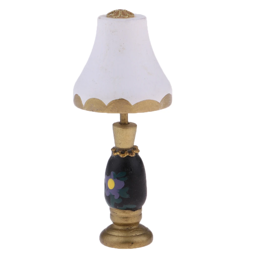 

1/12 Dollhouse Miniature Furniture White Lampshade Table Lamp lED Lighting