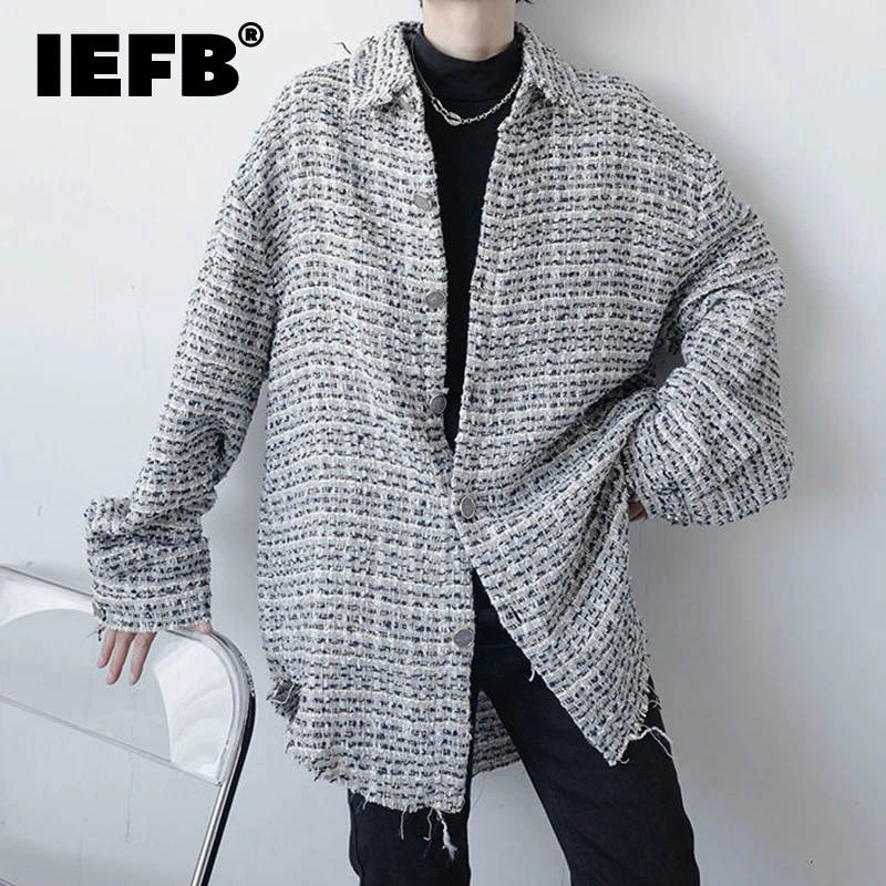 

Мужская одежда IEFB, модная клетчатая куртка в Корейском стиле, новинка весны 2022, свободная однобортная куртка с отложным воротником и длинны...
