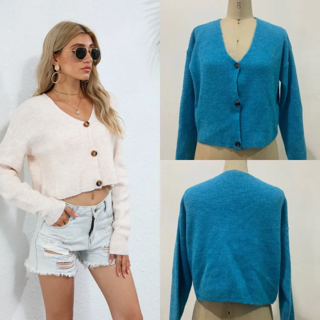 

2021 Women Clothing New Hot Selling Cropped Cardigan Women Korean Fashion Casual Knitted Ladies Tops Green Cardigan
