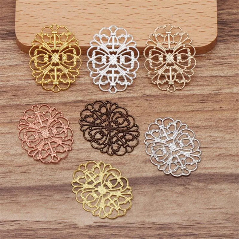 

SIXTY TOWFISH 50 Pieces diy Handmade Materials Jewelry Accessories 26*34mm Brass Flower Filigree cloud Flower Slice Charms Base