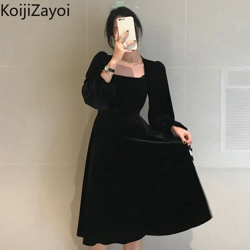 Женское бархатное платье макси Koijizayoi винтажное Черное вечернее с длинным