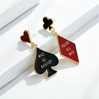 street personality trend dripping oil letter earrings fun contrast color exaggerated playing cards asymmetric earrings female c0
