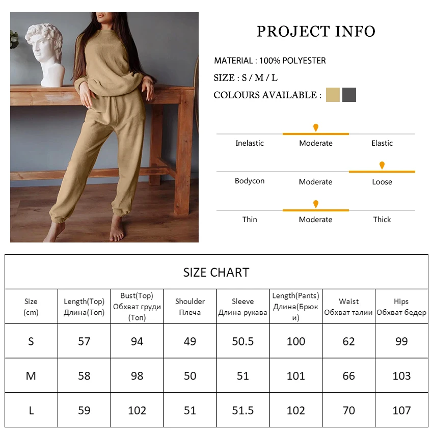 

Restve Velvet Women Sets With Pants Knit 2 Piece Set Home Wear Long Sleeve O Neck Tops Solid Sleepwear Female Casual Autumn 2021