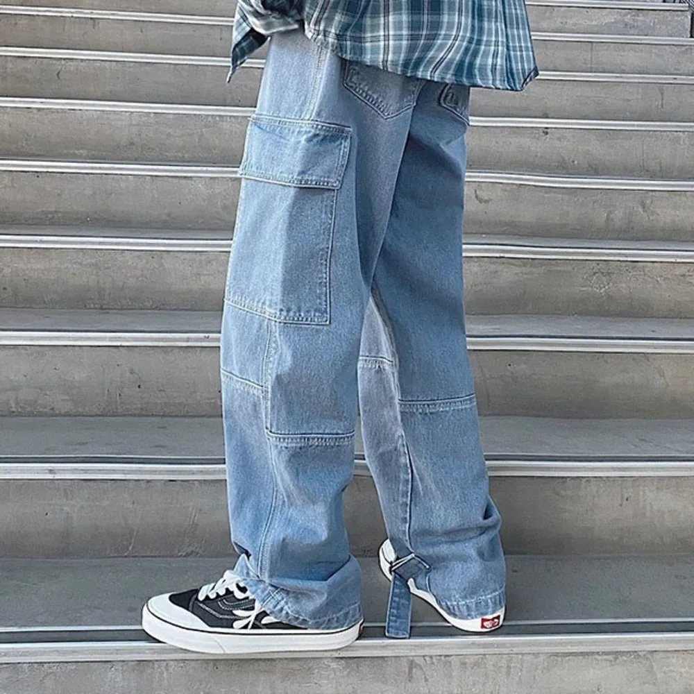 

Men Jeans Wide Leg Denim Pant Loose Straight Baggy Men's Jeans Streetwear Hip Casual Skateboard Pants