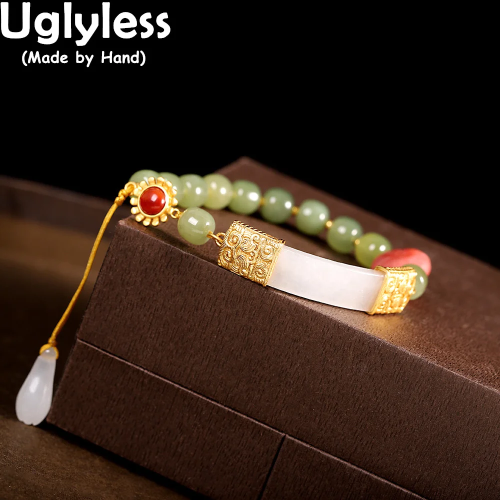 

Uglyless Infinity Rope Bracelets for Women Beading Multi Gemstones Bracelets Natural Jade Agate Jewelry 925 Silver Sun Flower