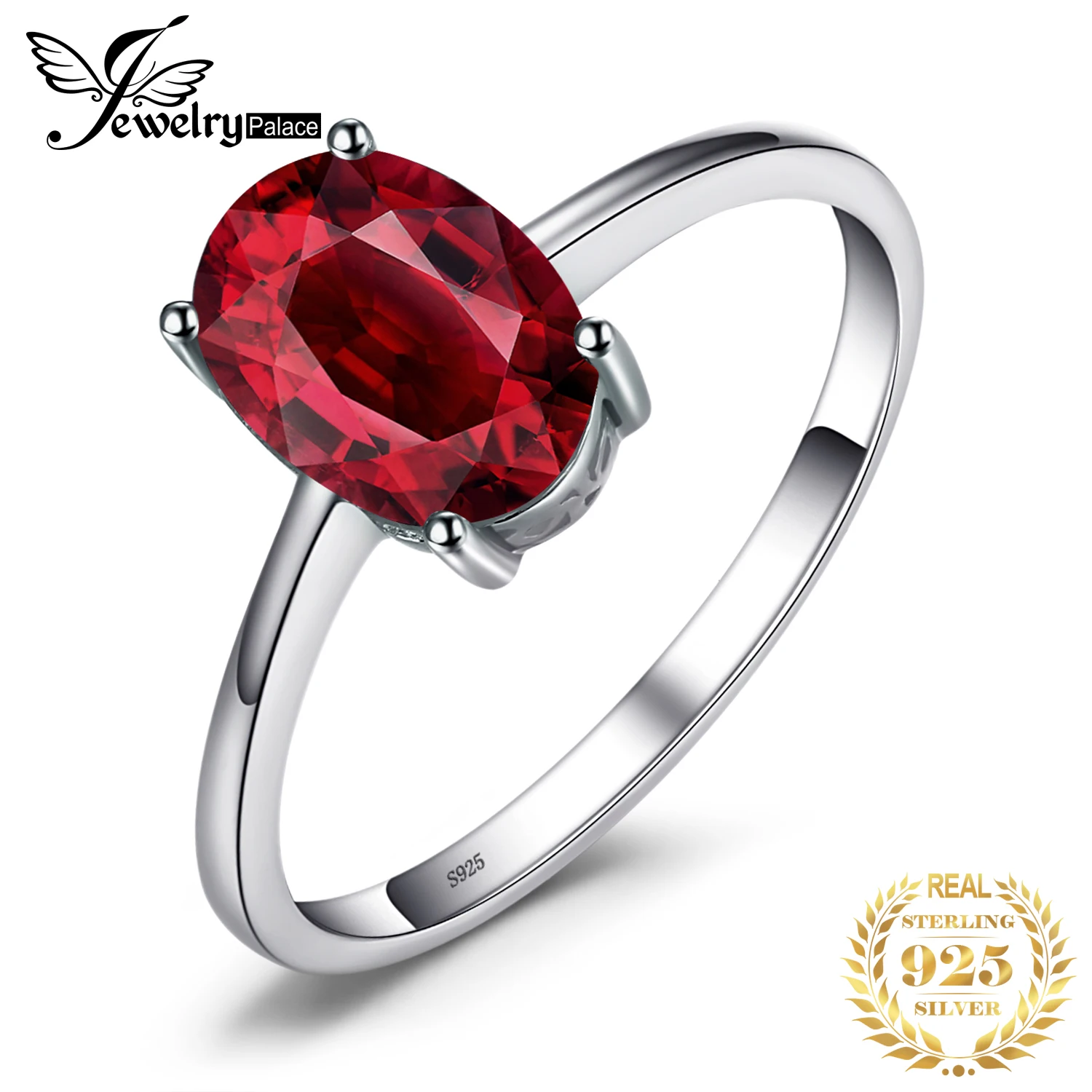 Jewelrypalace продвижение 1.7ct Овальный Натуральный Красный Гранат пасьянс кольцо из натуральной 925 серебро приносят Обручальные кольца кольцо