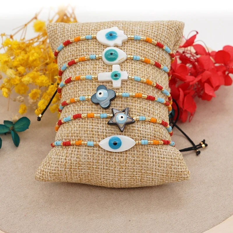 

Boho Bracelets Ethnic Natural Shell Lucky Eyes Miyuki Beads Hand-woven Multicolor Small Bracelets for Women Jewelry Pulseras
