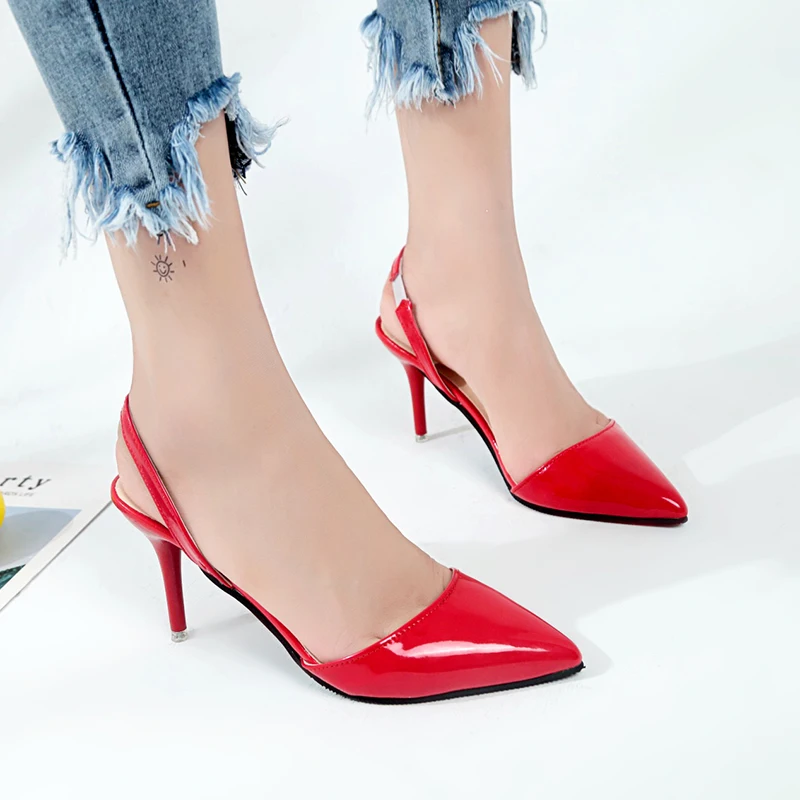 Модные женские сандалии на высоком каблуке Летние туфли Лакированная кожа