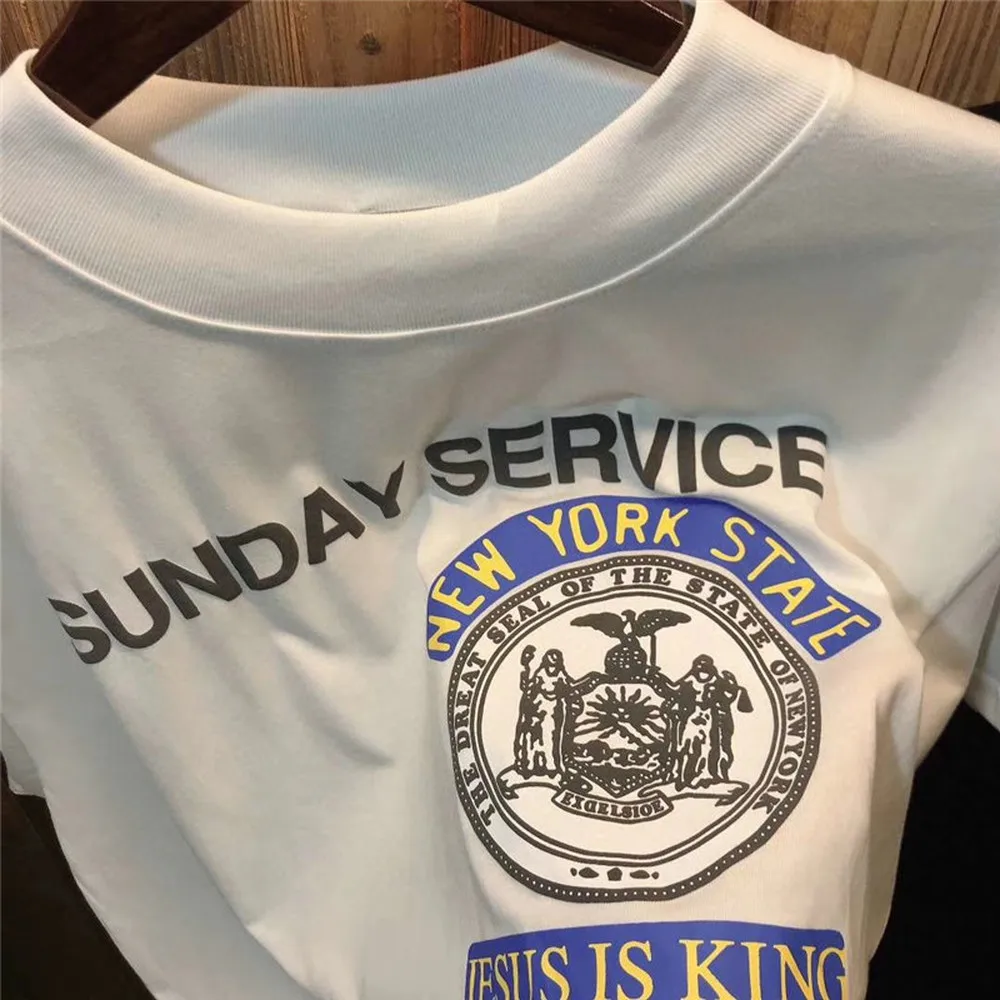 

JESUS IS KING Tee Sunday Service T-shirt Kanye West New York State Logo T-shirts Men Women Tops streetwear
