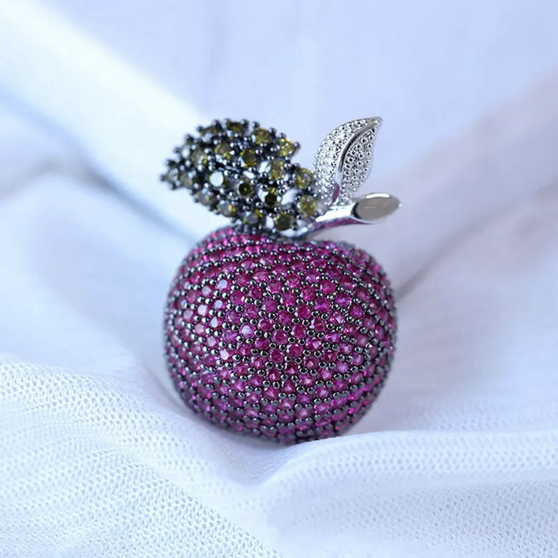 

1pc Full-jewelled CZ Apple Shaped Brooches Cute Luxury Brooches Fashion Jewelry Clothes Accessories for Woman Gift