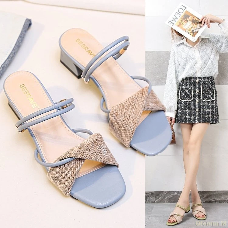 

Новинка 2021, сандалии на среднем каблуке с открытым носком и широким каблуком в Корейском стиле