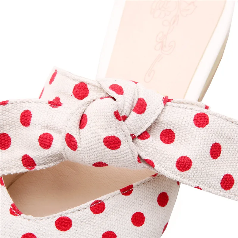 

YMECHIC 2018 Fashion Dot Closed Pointed Toe Bowtie Low Heel Pumps Women Shoes Summer Red Ladies Mules Slides Slipper Woman