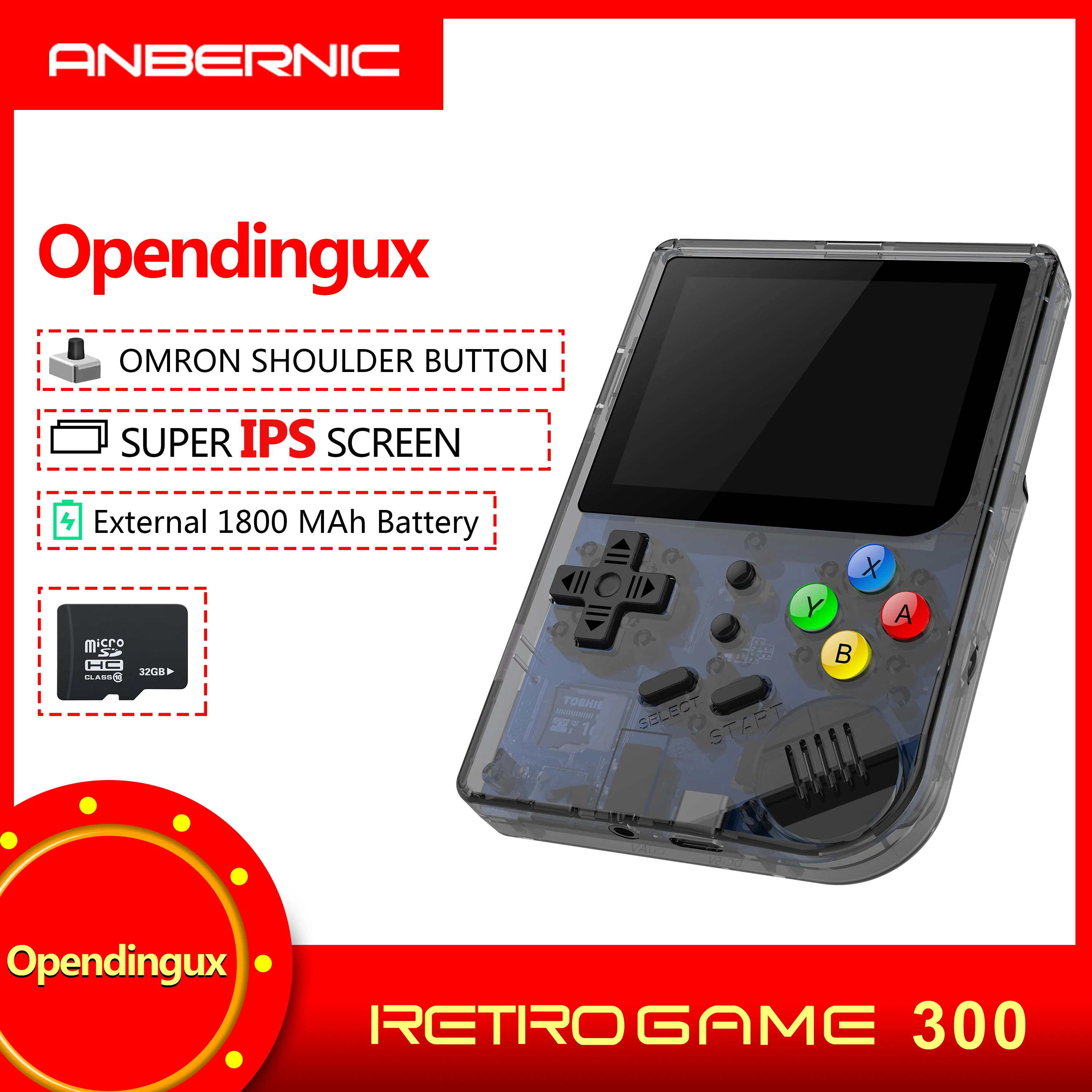 ANBERNIC 3-дюймовый Видеоигра портативная игровая консоль 64 bit retro FC игровая приставка PS 1 игровая приставка RG 300 16G+32G 3000 ретро Игры консоль игра